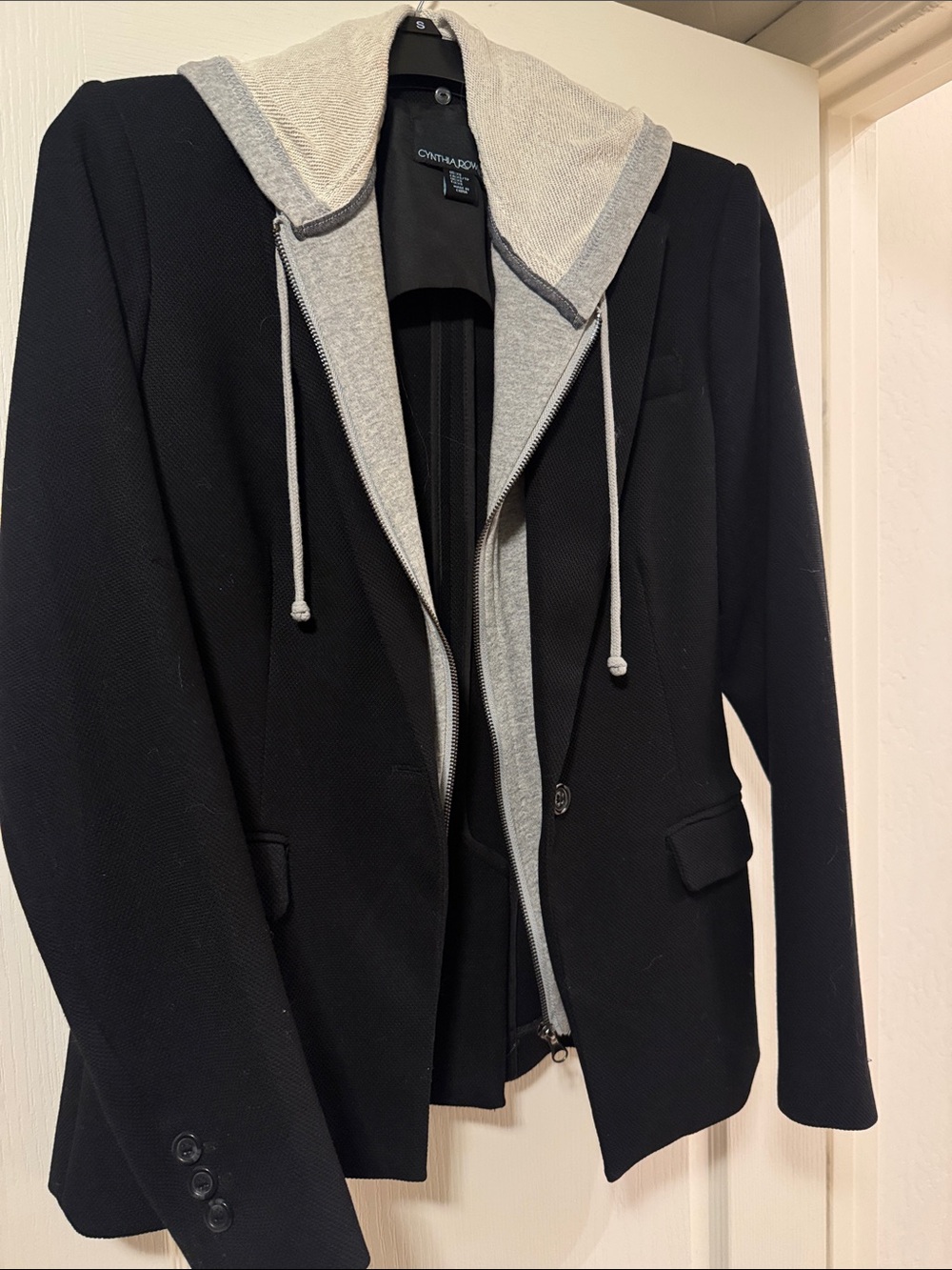 Cynthia Rowley Black Blazer with Gray removable Hoodie Layer